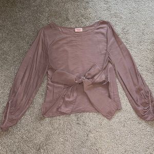 Blush mauve tie front blouse